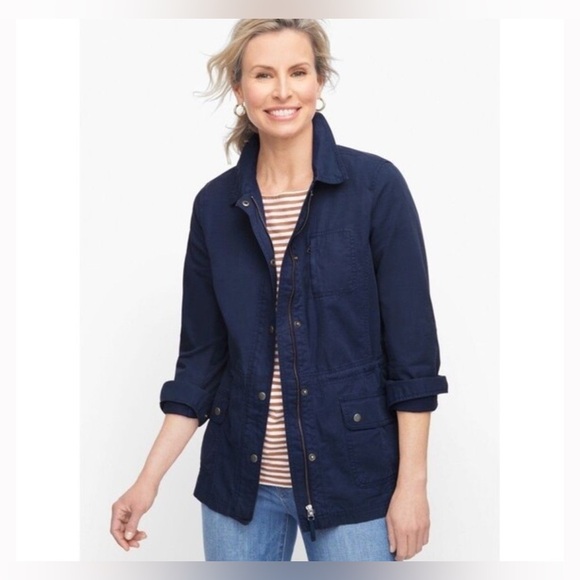 Talbots NWOT Women’s Navy Safari Field Jacket Cotton Blend, size Medium - Picture 15 of 16